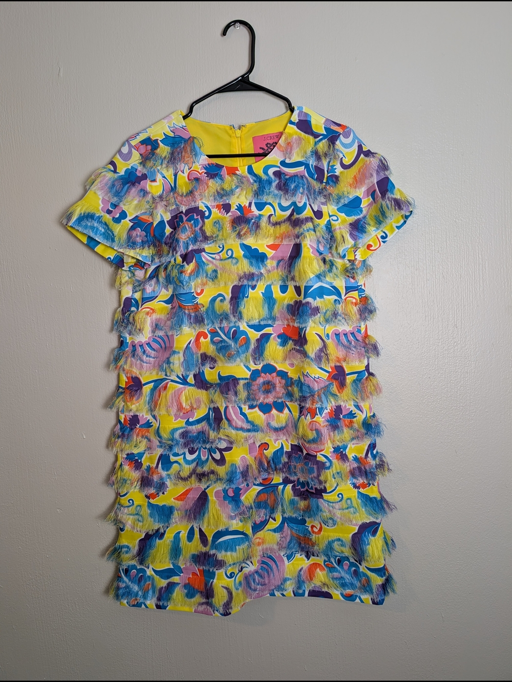 J. Crew Yellow Floral Fringe Shift Dress